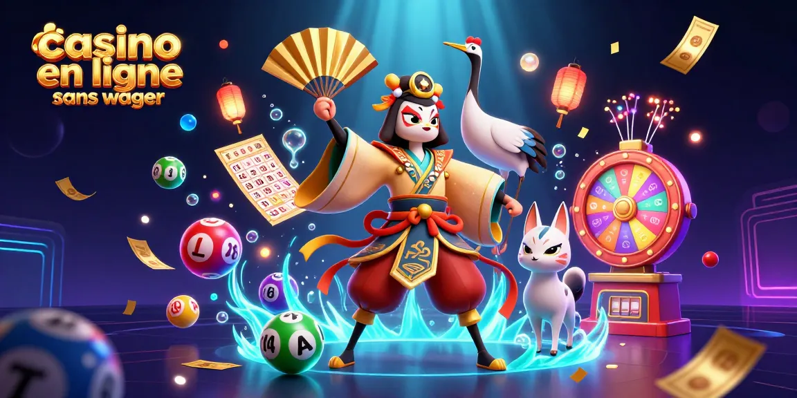 Illustre une expérience de jeu captivante à un casino en ligne sans wager, avec des éléments de loterie et de bingo.