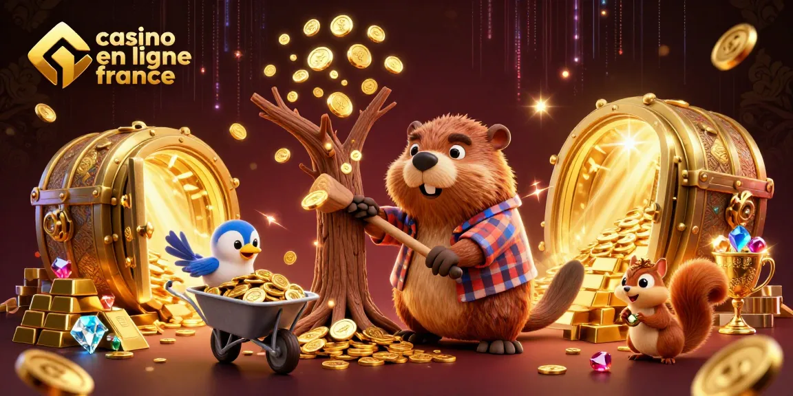 Jouer au casino en ligne France avec des personnages amusants, des pièces d'or scintillantes et un décor riche.