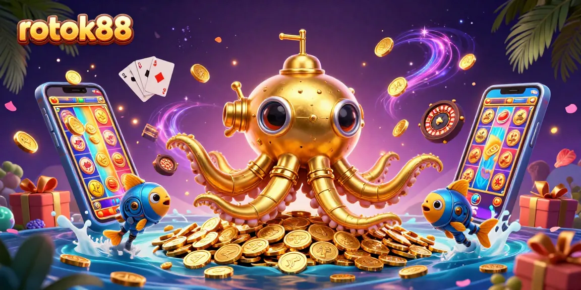 Engage with rokok88 as the golden kraken submarine surfaces in a dynamic, action-packed casino scene.