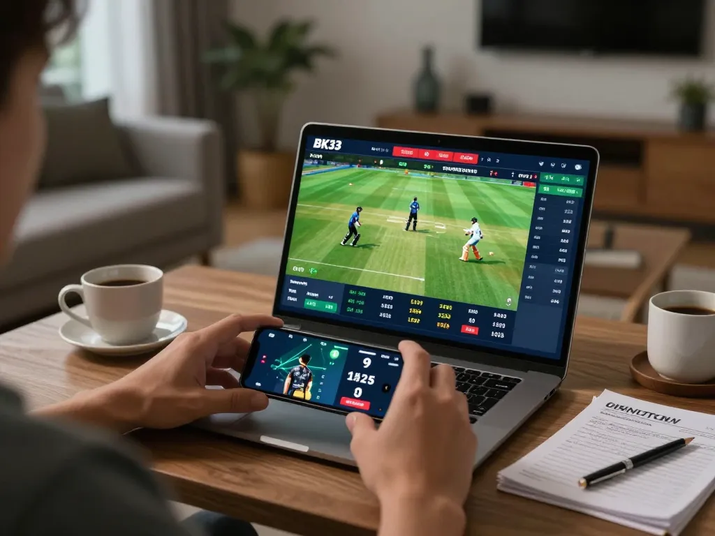 Engaging in cricket betting on the BK33 platform from a modern living room setup