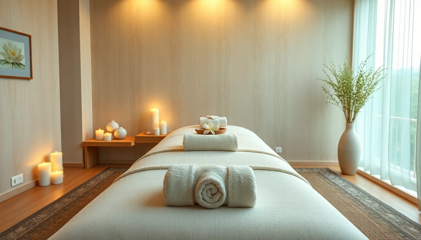출장마사지 setup with soothing ambiance and massage essentials for relaxation.