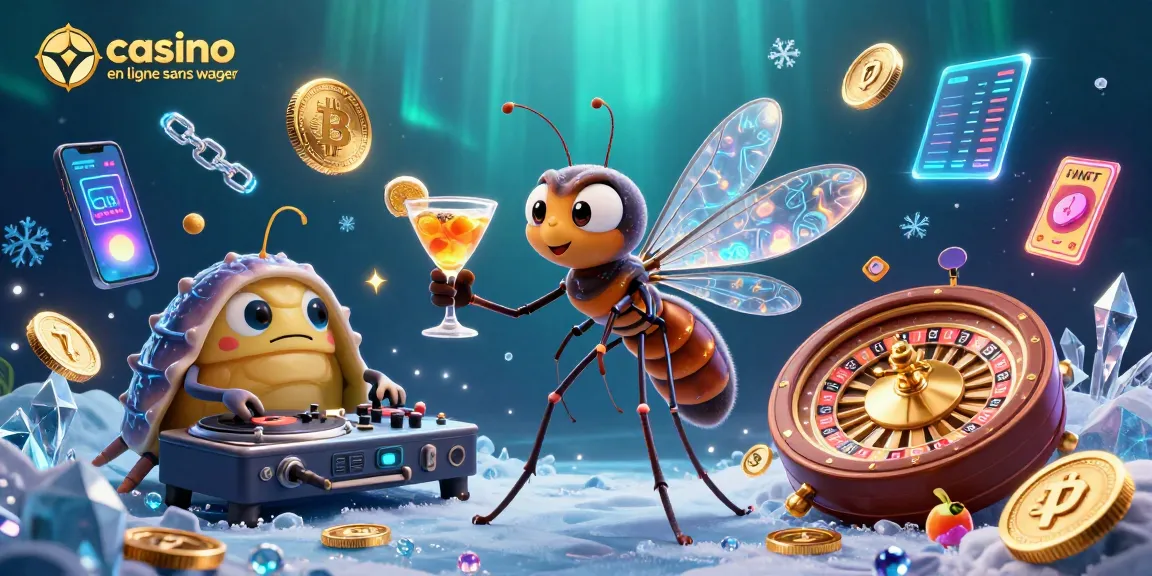 Profitez du casino en ligne sans wager avec un moustique et un trilobite dans un univers rétro-futuriste.