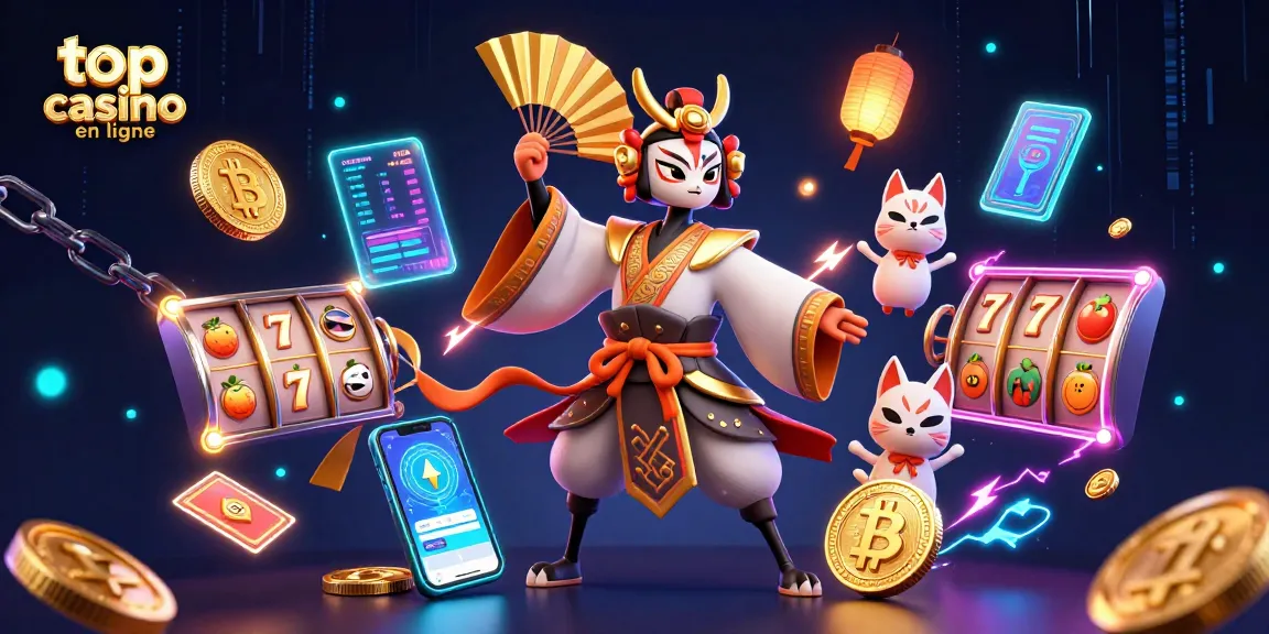 Découvrez le top casino en ligne avec cette illustration captivante de guerriers et éléments lumineux.