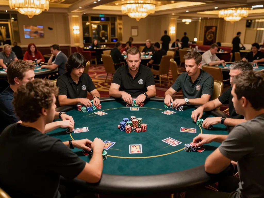 Players engaged in an intense poker match at a luxury venue showcasing hytw3339a gambling experience