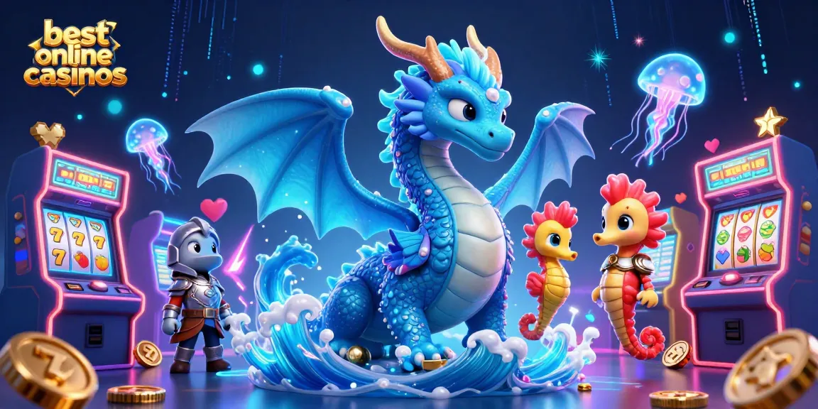 Engage with the best online casinos featuring a vibrant underwater scene with a dragon and gaming elements.