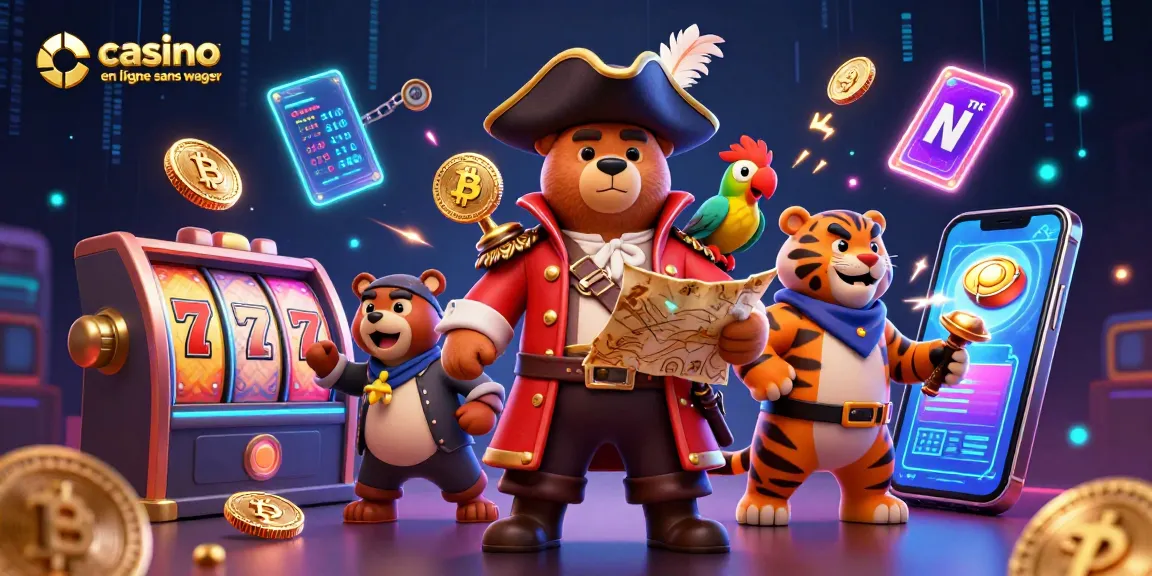 Visualisez la scène de jeu interactif dans un casino en ligne sans wager, avec un ours pirate et un tigre.