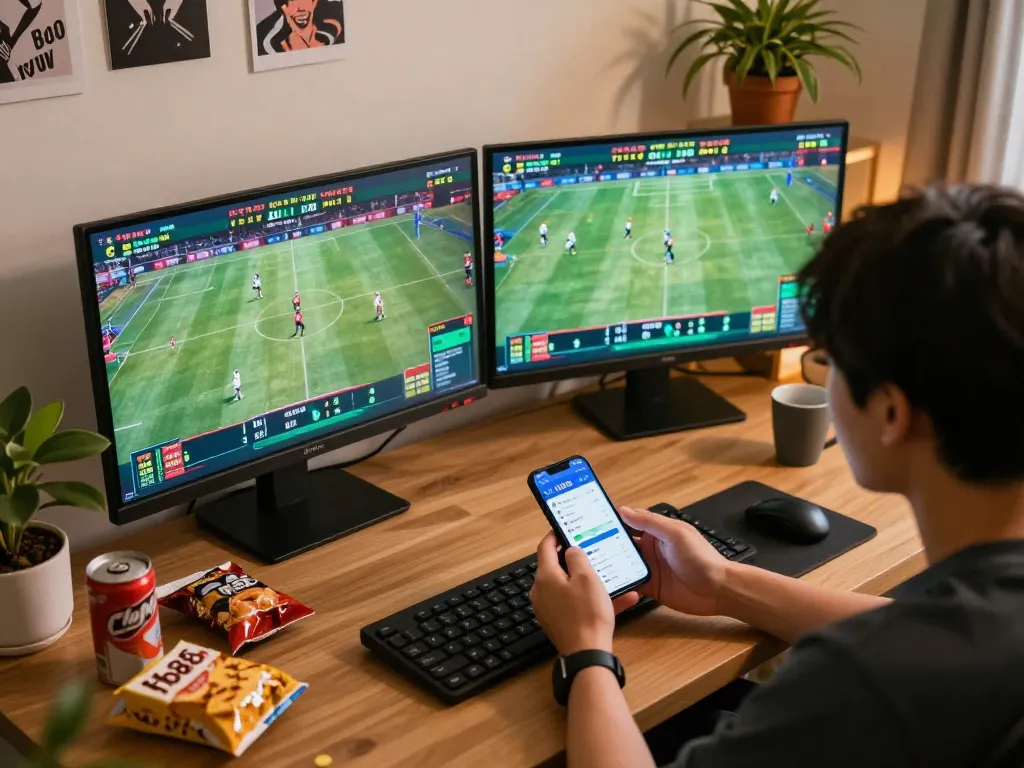Engaging in live sports betting using the fb88 app on a smartphone during an exciting event.