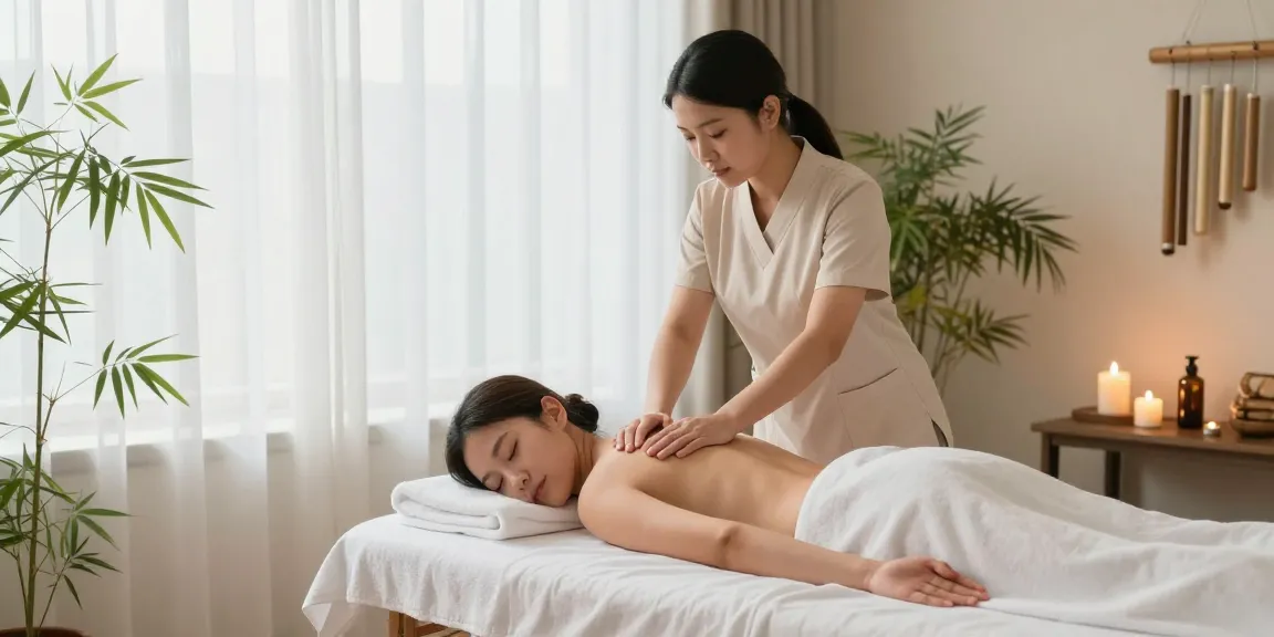 스웨디시 마사지 중인 고객과 테라피스트의 모습, 편안한 스파 환경을 보여줍니다.