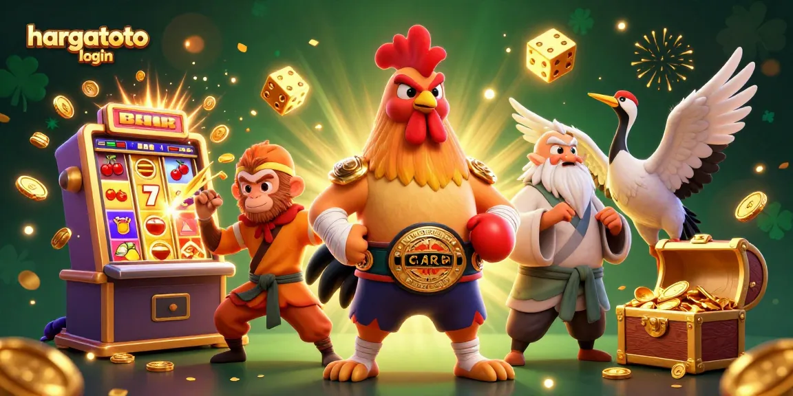 Experience thrilling hargatoto login action with vibrant 3D illustration featuring casino elements.