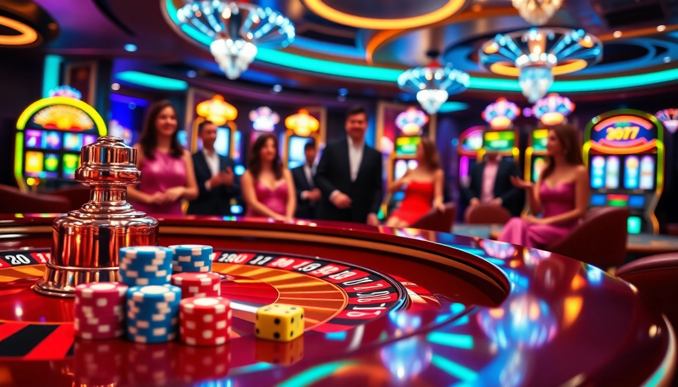 Experience the thrill of seven77 at an upscale casino with glamorous gaming tables and vibrant lights.