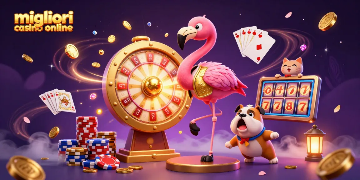I migliori casinò online offrono emozioni con giochi e premi scintillanti, come dimostrato in questa vivace illustrazione.