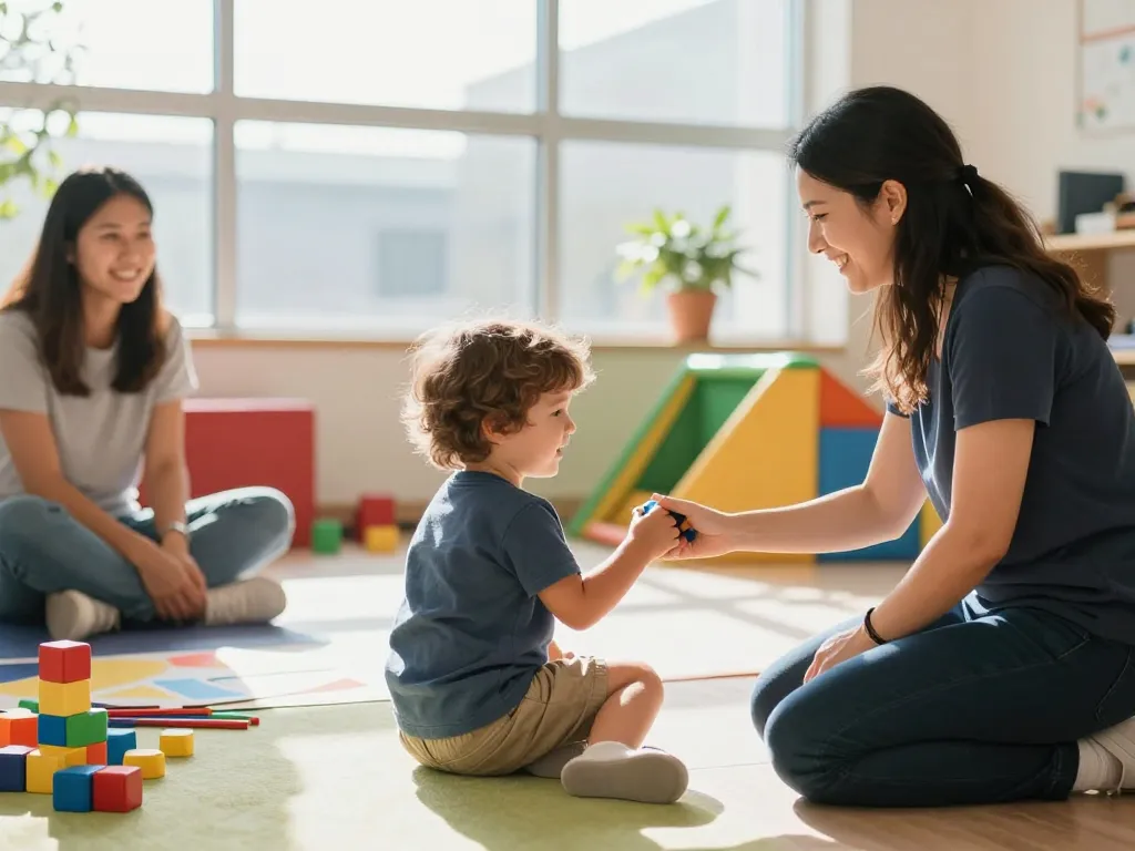 Occupational Therapy Sydney engaging child with therapist in vibrant sensory gym promoting growth and confidence.