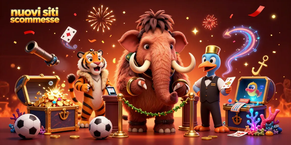 Scopri i nuovi siti scommesse con un mammut bouncer e un tigre in un'atmosfera da casino vibrante.