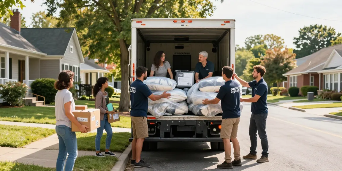 Professional movers from Cullen Moving safely packing a family's belongings during a local move in Aston, PA.