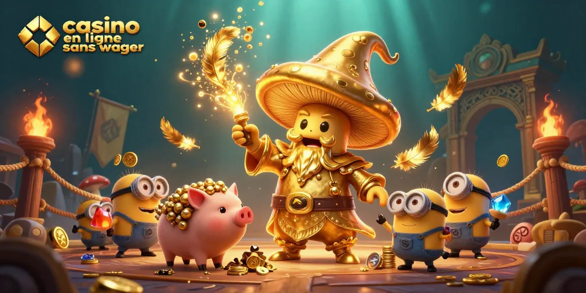 Profitez de l'action passionnante du casino en ligne sans wager avec un mage doré et des joyaux scintillants.