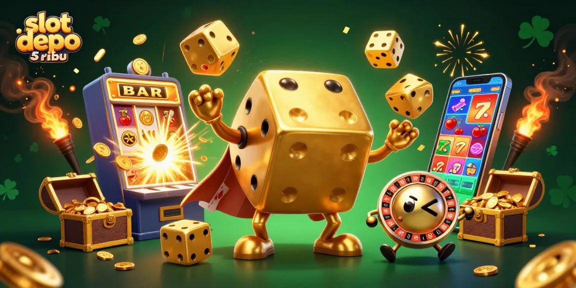Experience thrilling wins at slot depo 5 ribu with vibrant casino symbols bursting in 3D