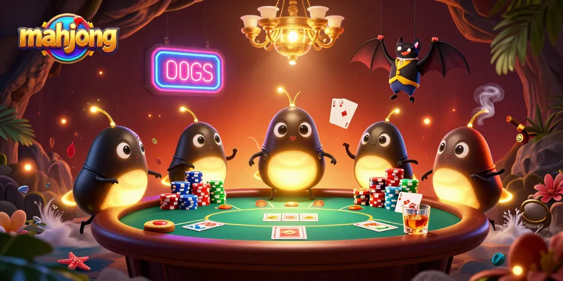 Experience the vibrant mahjong casino scene with glowing characters and dynamic poker action.