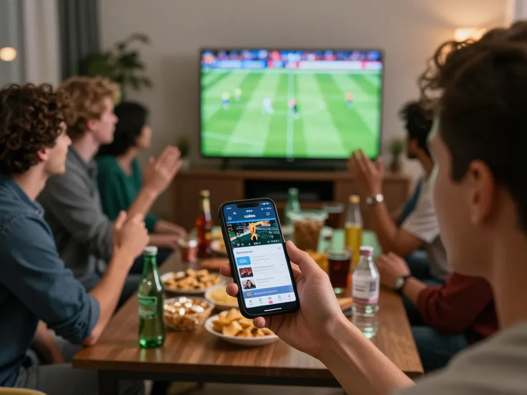 Person engaging with cakhia tv app for sports betting during a live football match.