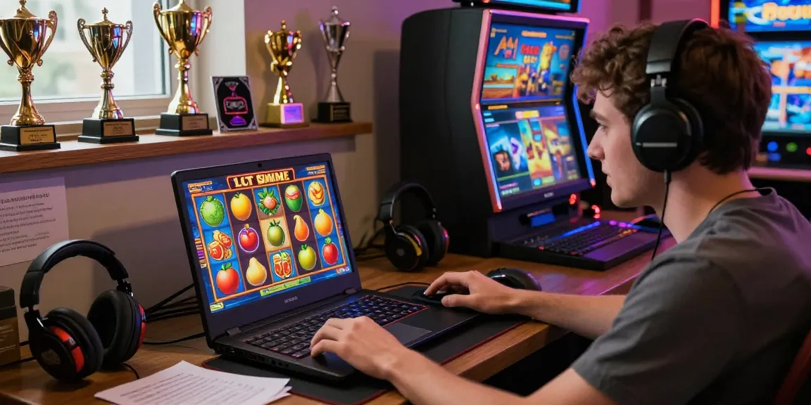 Player enjoying KOITOTO online slots with vibrant graphics and gaming accessories