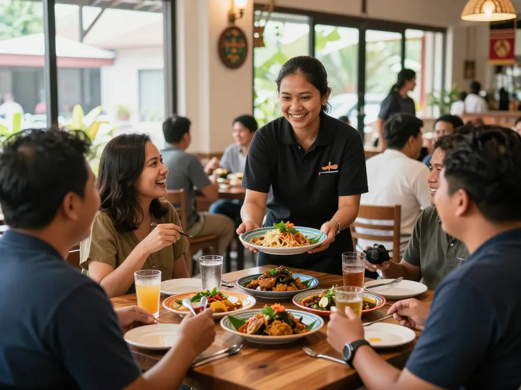 Delicious pokerseri dishes served in a vibrant restaurant setting with friendly staff and happy guests.