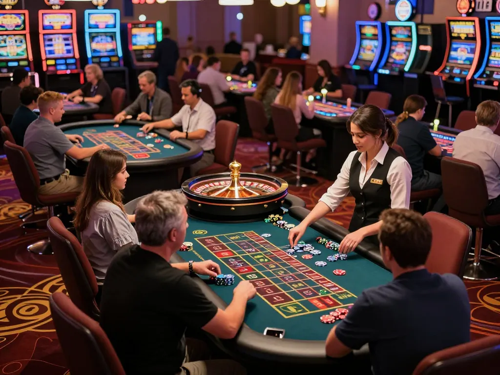 Intense gameplay at F88BET roulette table during a busy Friday night in a vibrant casino.