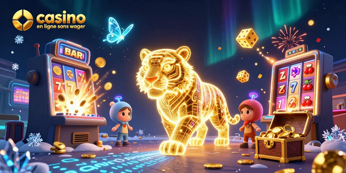 Jouer à casino en ligne sans wager avec un tigre lumineux et une machine à sous dynamique remplie de pièces d'or.