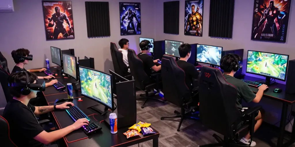 Players immersed in a competitive DJARUMBOS gaming session with vibrant setups and engaging gameplay.