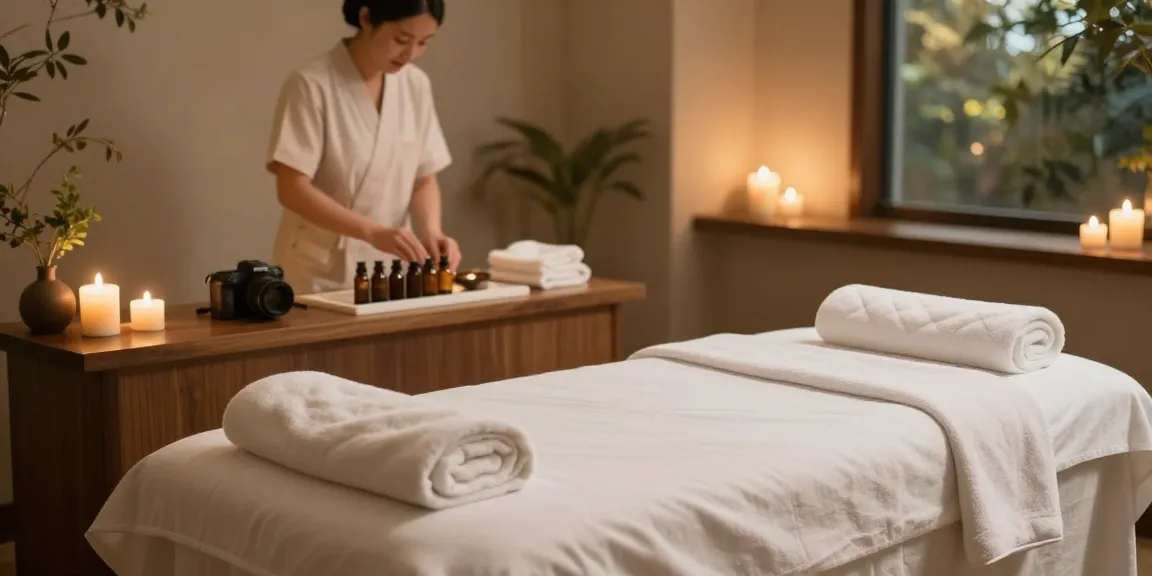 부산스웨디시 마사지 룸에서 웰빙과 편안함을 느끼며 아로마 오일을 준비하는 마사지사 모습