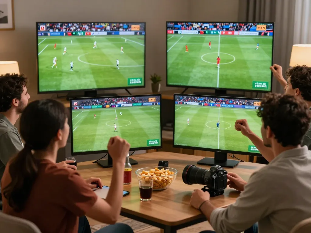 Engaging soccer watching scene at Cakhia tv with fans cheering in high definition.