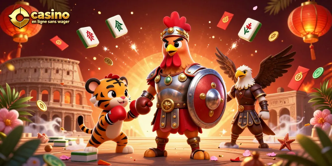 Visitez un casino en ligne sans wager avec une scène captivante de gladiateurs et des éléments de jeux.