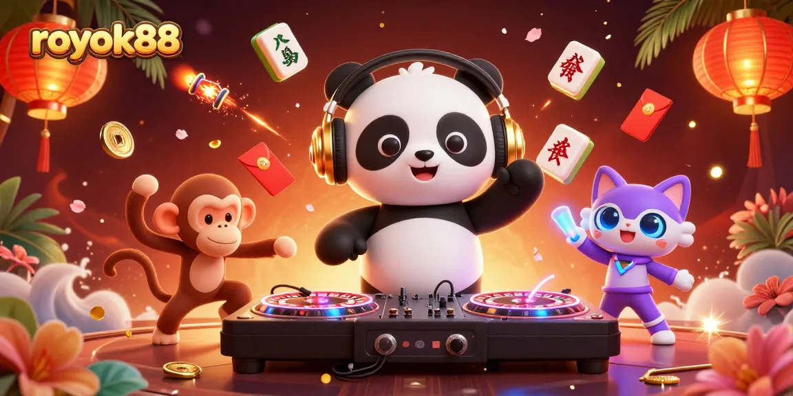 Experience thrilling gameplay with rokok88 as a vibrant DJ panda spins on roulette turntables.