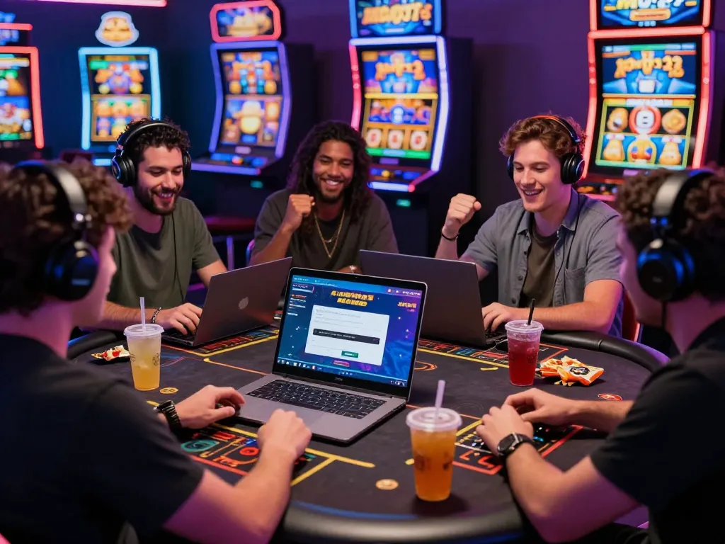 xpay33 bonuses showcased in vibrant online gambling scene with diverse players enjoying a digital casino.