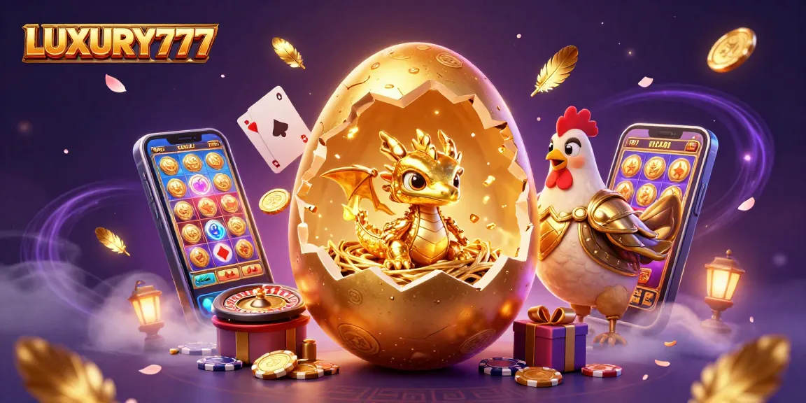 Menangkan jackpot di LUXURY777 melalui ilustrasi kasino yang menakjubkan dengan karakter berwarna emas.