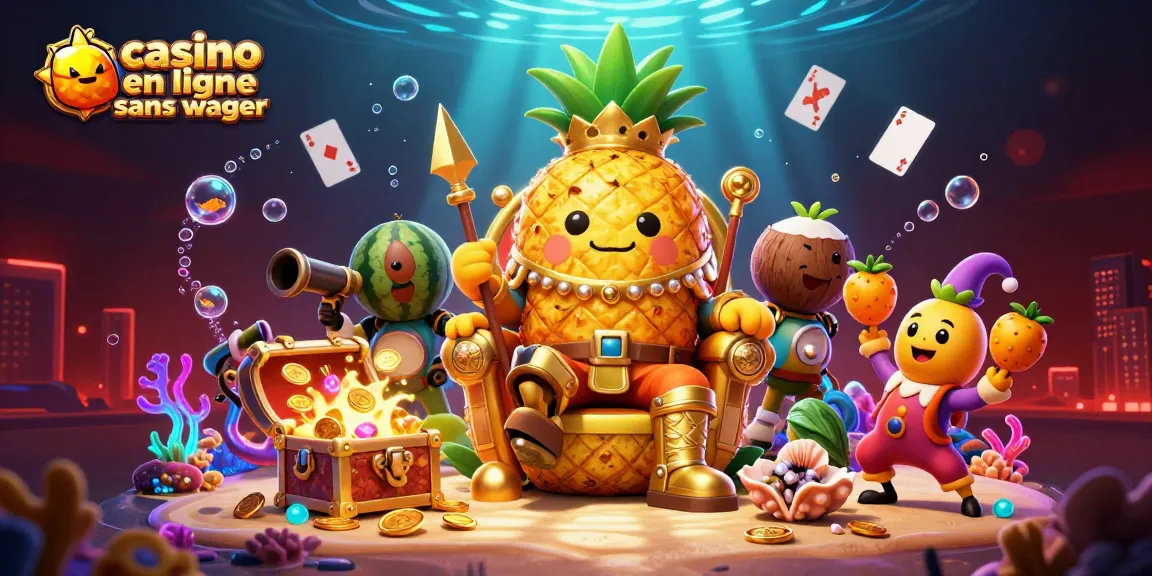 Illustration dynamique représentant un roi ananas et des gardes en parlant de casino en ligne sans wager