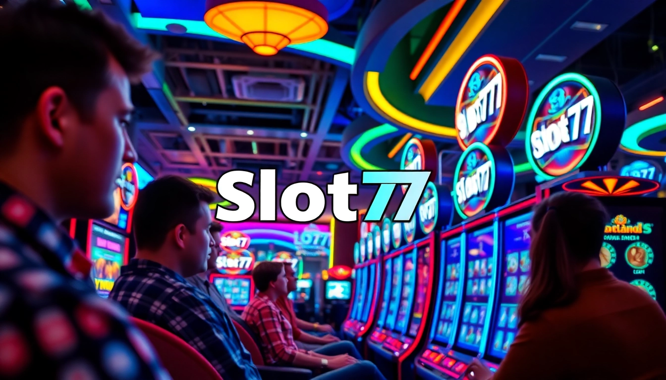 Menampilkan pengalaman bermain Slot77 dengan kegembiraan dan keterlibatan pemain di kasino modern.
