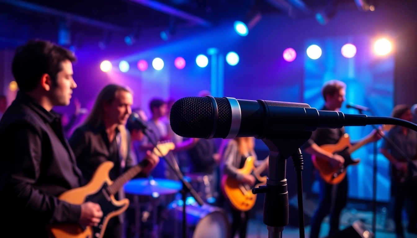 MV88 microphone enhancing live sound performance with vibrant stage lights.