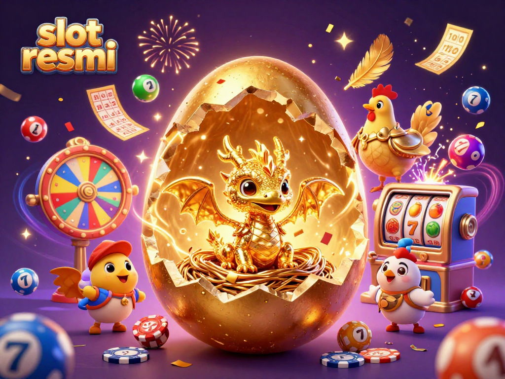 Experience the excitement of slot resmi as a golden dragon reveals treasures amidst vibrant casino elements.