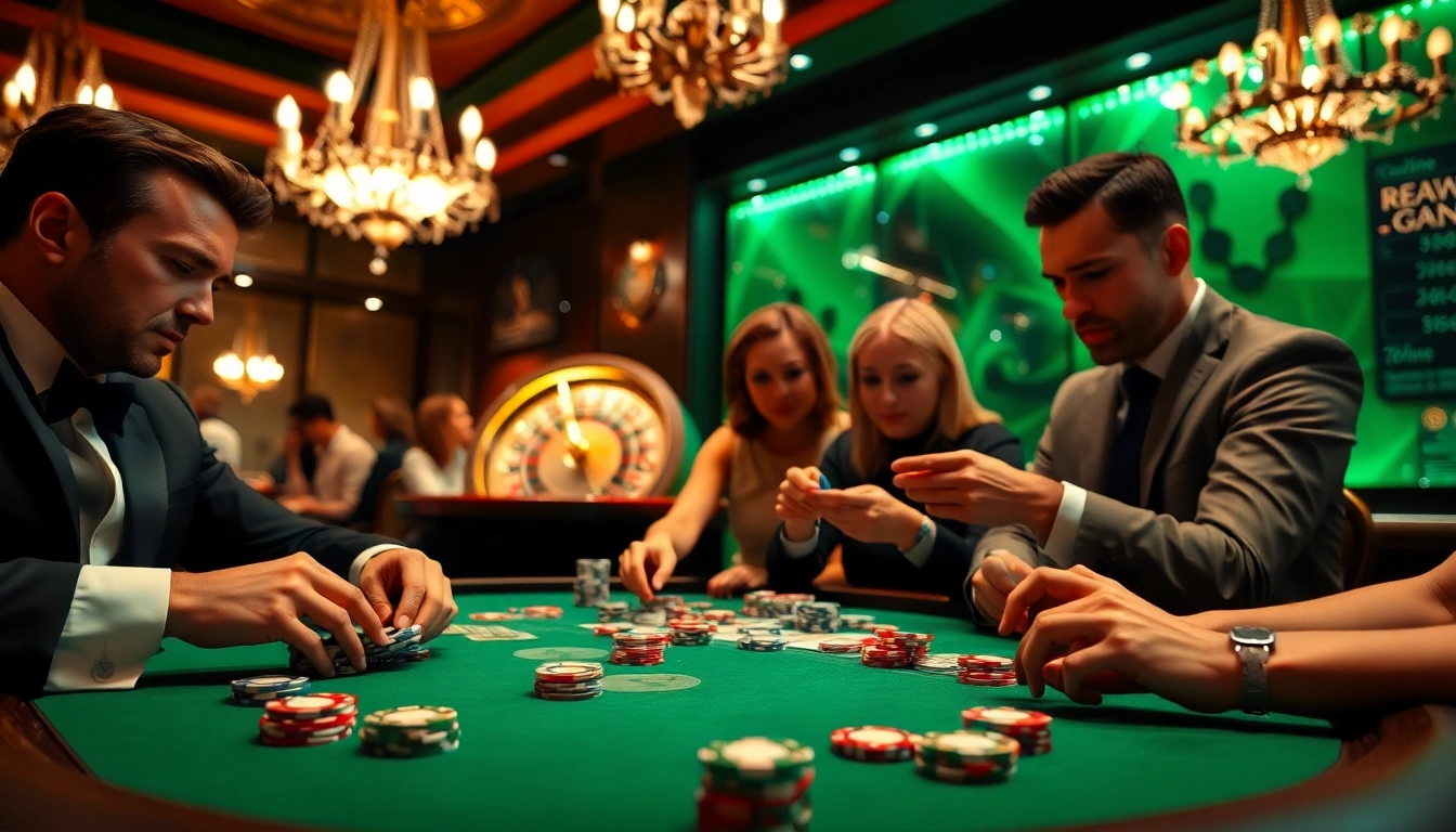 Players strategizing at a high-stakes poker table at https://98winwi.com/, showcasing excitement and glamour.
