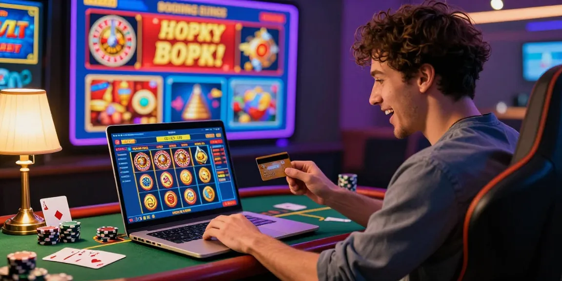 Exciting credit card casino reviews scene with a player engaging in vibrant online gaming.