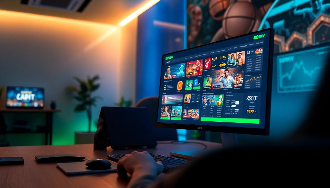 Experience the thrill of 888new with an engaging online gambling setup showcasing casino games and sports betting.