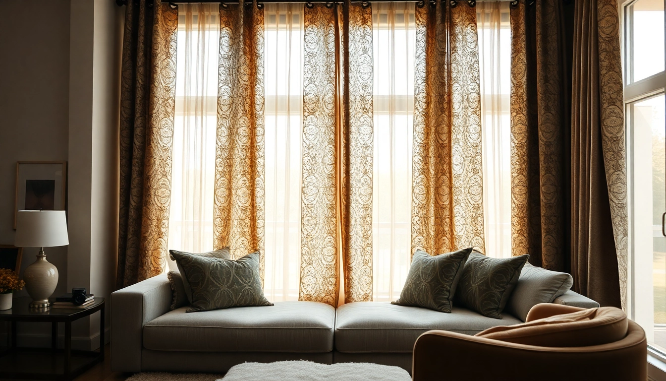 Verduisterende gordijnen in een moderne woonkamer met warme sfeer en luxe uitstraling.