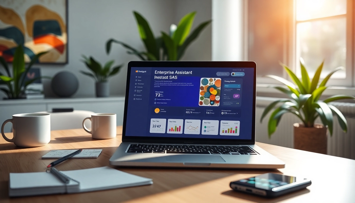Showcasing the dynamic enterprise assistant saas interface on a modern workspace