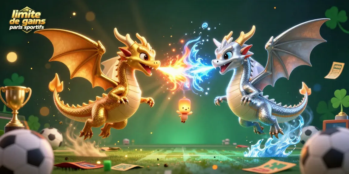 Pariez avec succès grâce à limite de gains paris sportifs illustrée avec dragon doré et argenté.