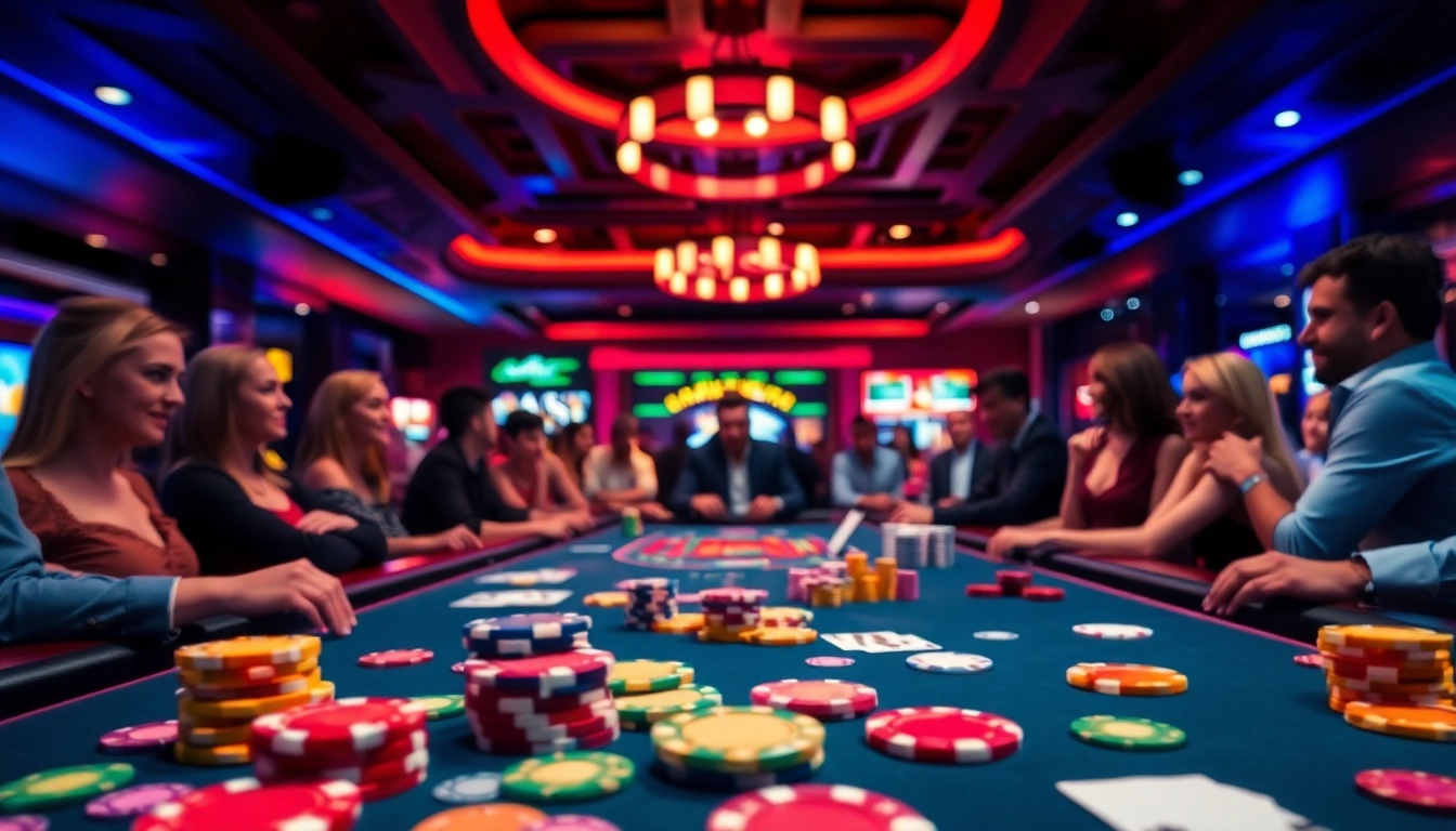 Erfahren Sie mehr über casino bonus ohne einzahlung neu mit bunten Spielchips und spannenden Spielern am Tisch.