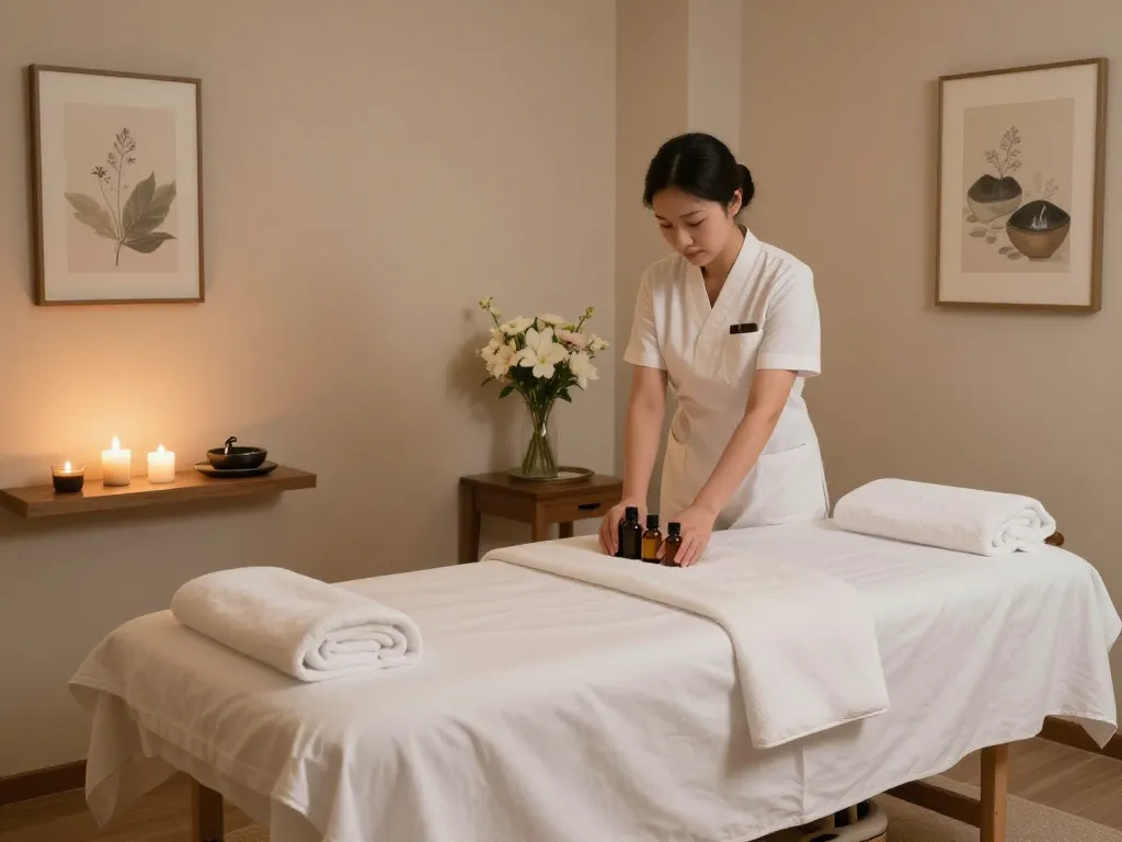 Serene spa room for 서초스웨디시 massage therapy with calming decor.