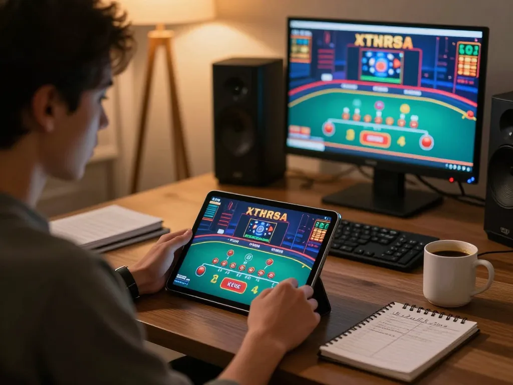 Engaging play with xx88 on live dealer blackjack, cozy atmosphere in an online gaming setup.
