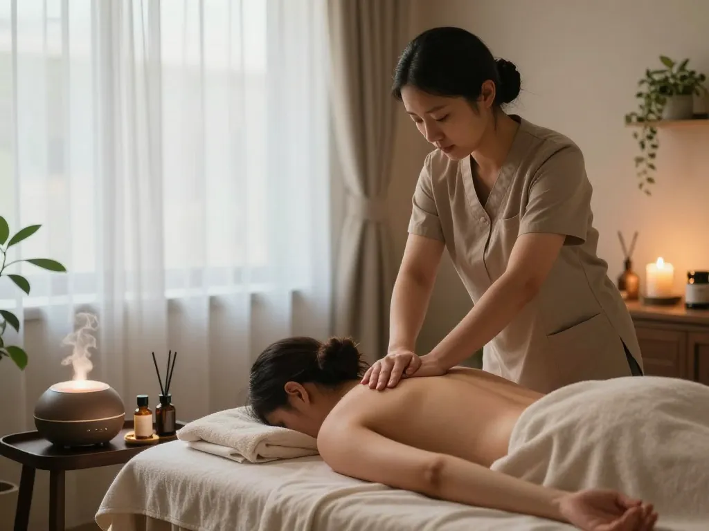Shanti's Swedish massage studio showcasing a tranquil environment for restoring relaxation with 천안스웨디시 services.