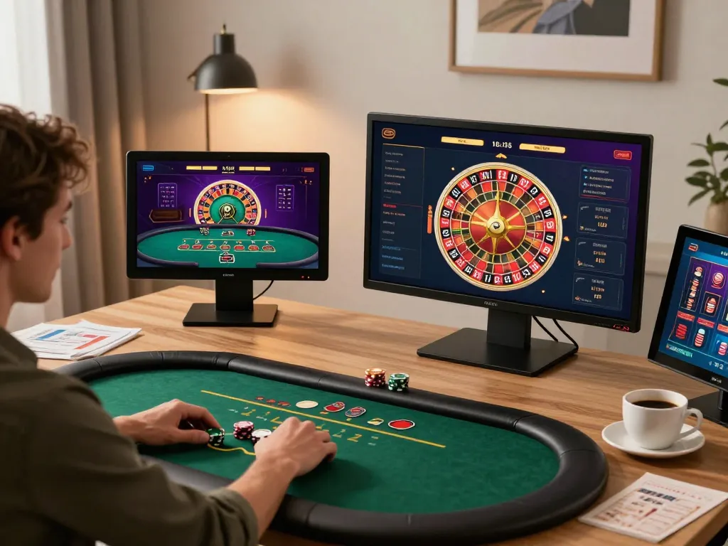 Engaged player enjoying 789club poker game on a tablet in a cozy gaming setup