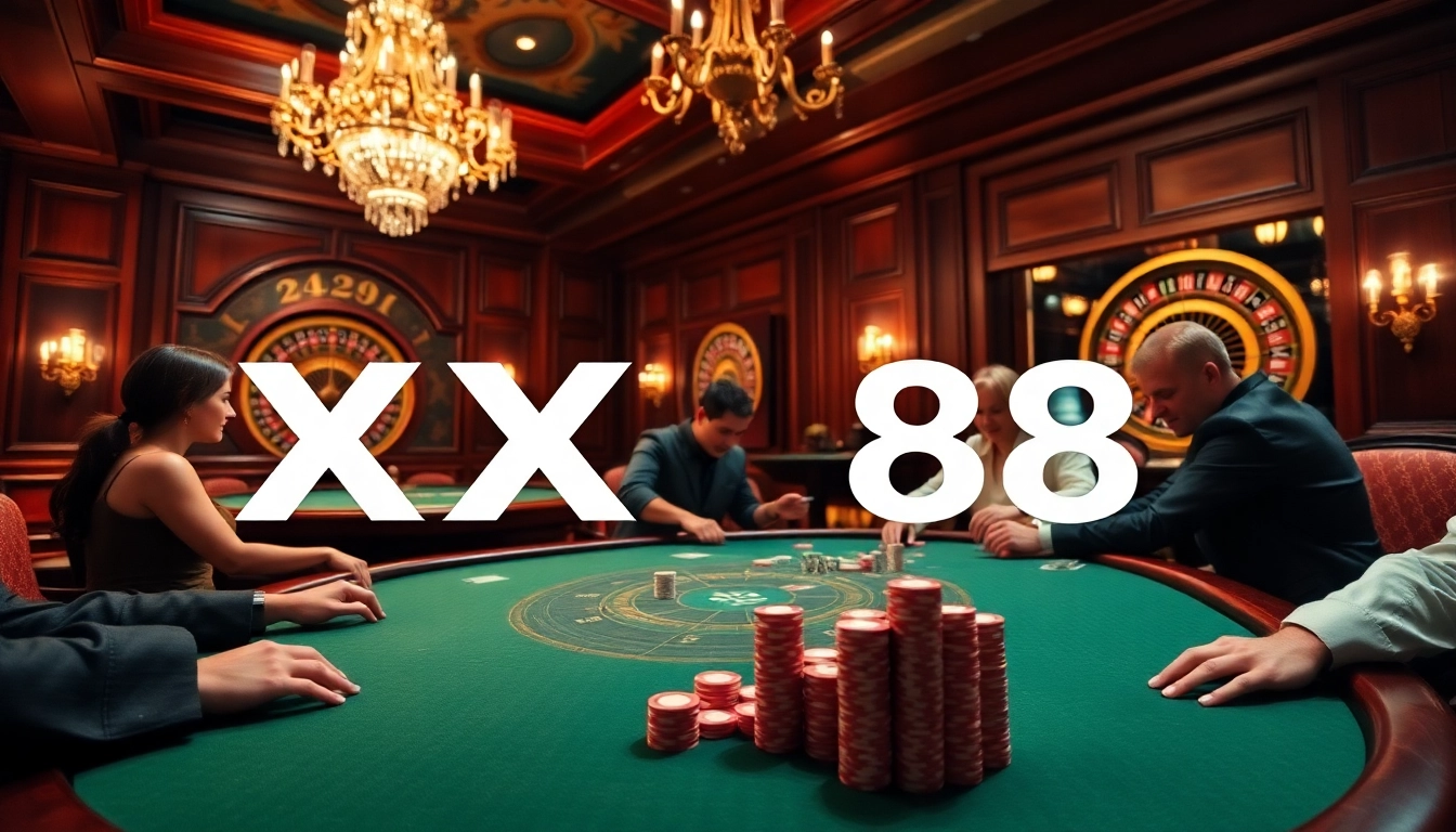Experience the thrill of high-stakes poker at XX 88 with glamorous casino elements and excitement.