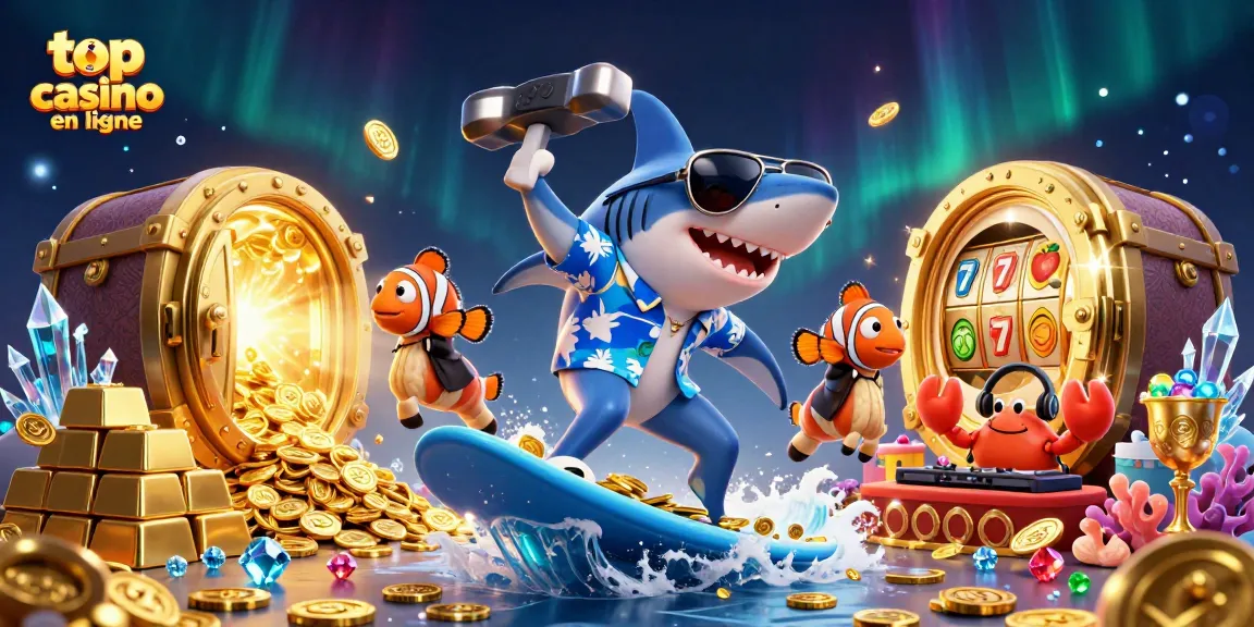 Venez explorer le top casino en ligne avec des personnages animés joueurs au milieu de jetons et de gains dynamiques.